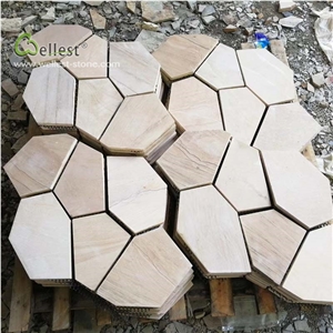Wood Color Flag Stone on Mesh Flat Surface