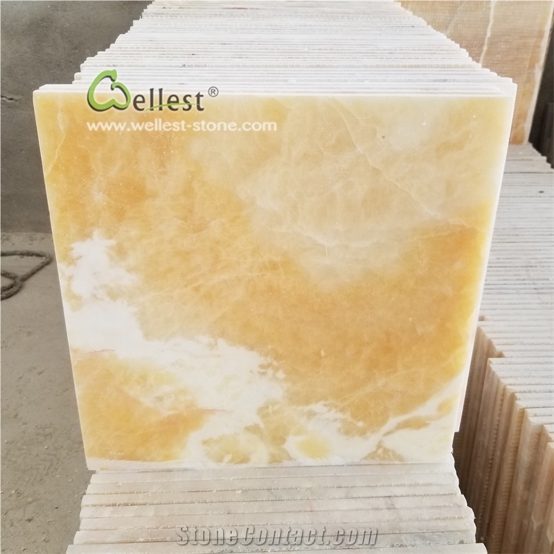 Yellow Onyx Floor Tile with Cloudy Like Grains