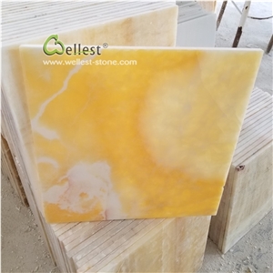 Yellow Onyx Floor Tile with Cloudy Like Grains