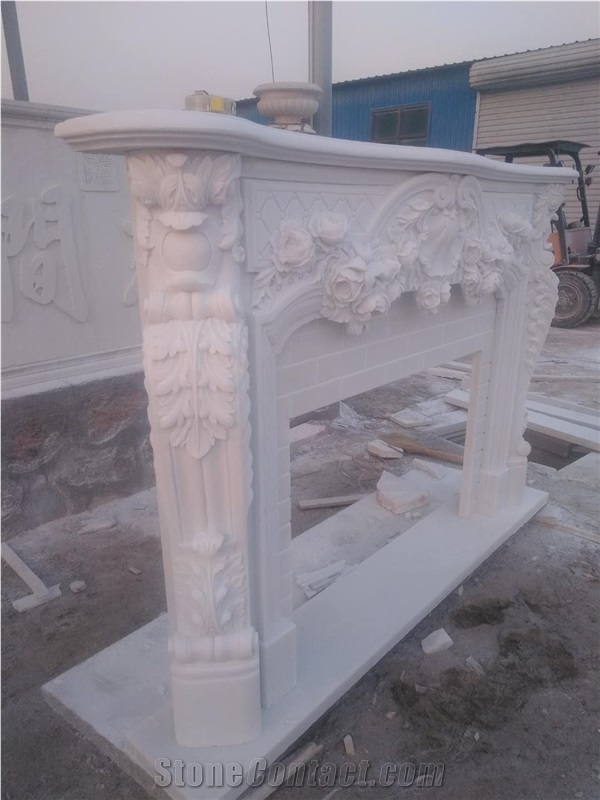 Hand Carved Stone Mantel Marble Fireplace Surround