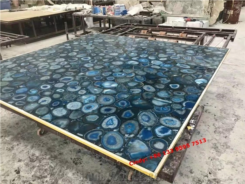 Transparent Blue Agate Semiprecious Stone Slabs