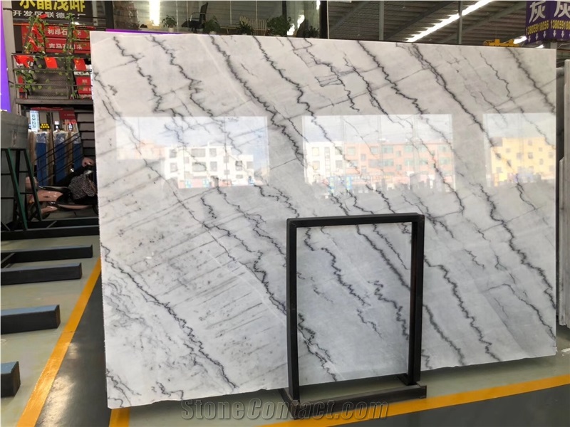 Bookmatching Grey White Marble Slab with Blue Vein