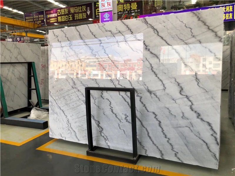 Bookmatching Grey White Marble Slab with Blue Vein