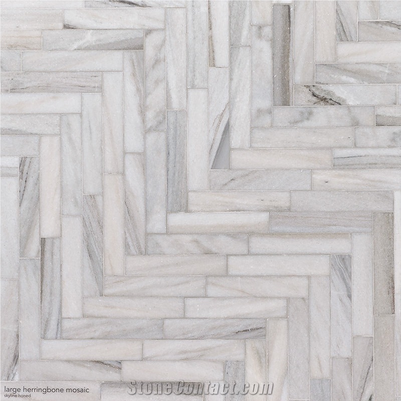 Skyline White Marble-Honed-Herringbone Mosaic