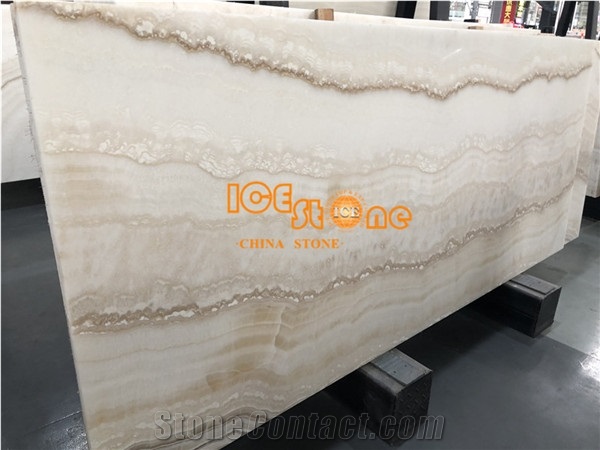 White Gold Beige Crema Onyx Slabs Tiles Bookmatch