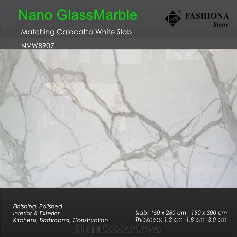 Artificial Calacatta Nano Glass Marble Slab