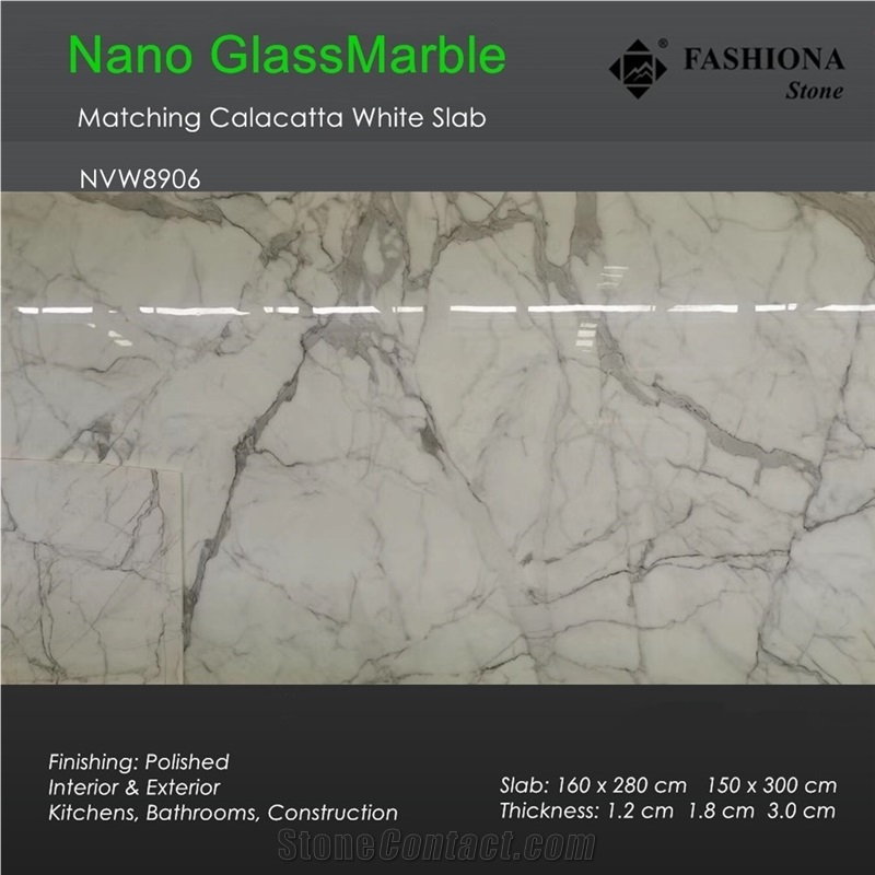 Artificial Calacatta Nano Glass Marble Slab