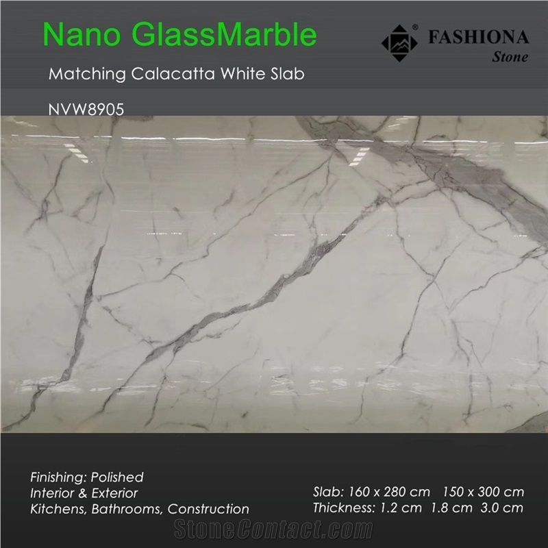 Bookmatch Calacatta White Crystallized Glass Marble