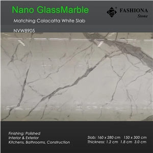 Bookmatch Calacatta White Crystallized Glass Marble