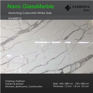 Bookmatched Calacatta White Nano Glass Marble Slab