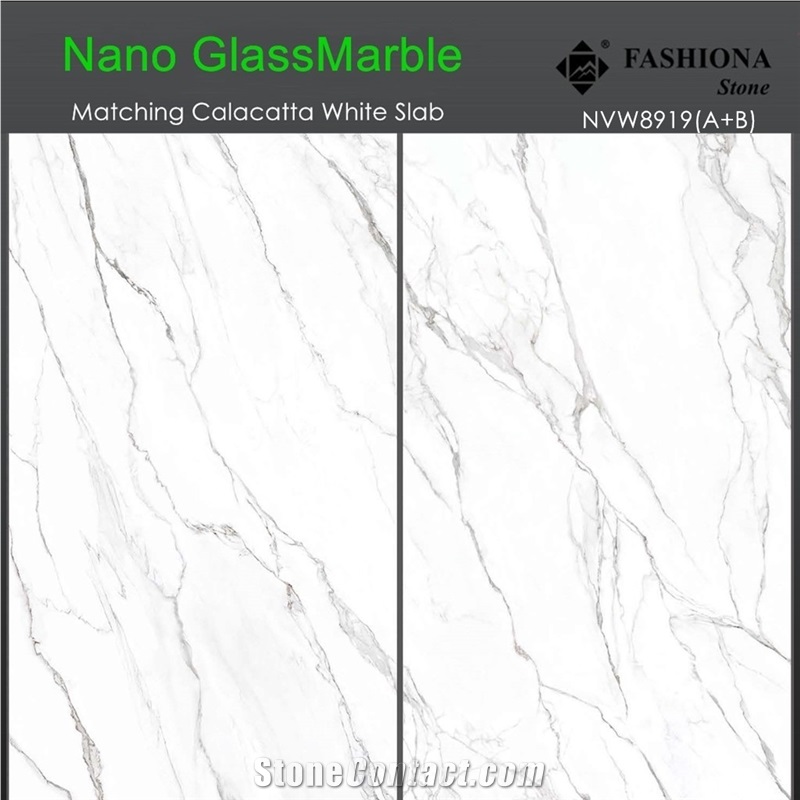Bookmatched Calacatta White Nano Glass Marble Slab