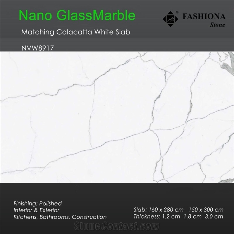 Bookmatched Calacatta White Nano Glass Marble Slab