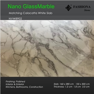 Bookmatched Nano Calacatta White Glass Marble Slab