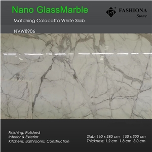 Calacatta White Nano Glass Marble Matching Slab