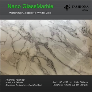 Nano Calacatta White Glass Marble Matching Slabs