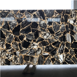 Alabaster Black Gold Big Artificial Stone Slab for Kitchen Decors