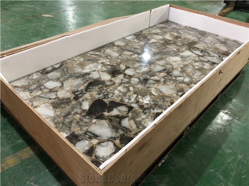 White Faux Alabaster with Beige Pattern