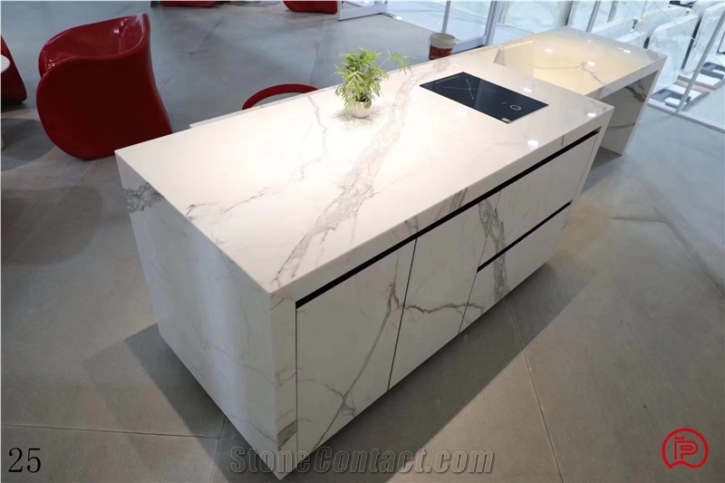 Calacatta Pearl White Marble Kitchen Desk Worktops