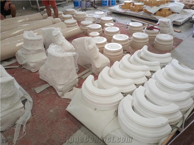 China White Marble Stone Column Capital Base Tops