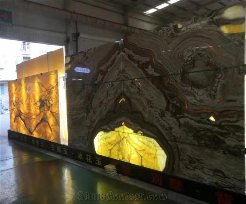 Gold Brown Onyx Slabs China Jady Wall Panel Tiles