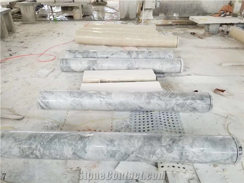 Grey Marble Shaft Porch Hollow Carved Column