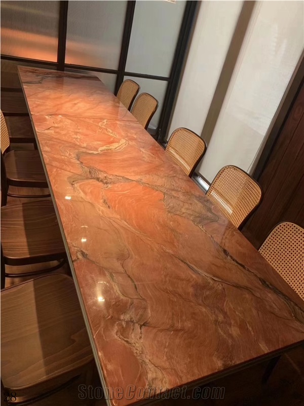 Pau Brazil Brown Marble Desk Top Board Table