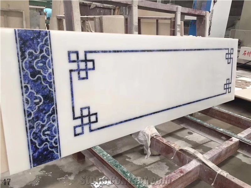 Sodalite Blue Hall Tile Floor Waterjet Medallion