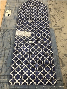 Sodalite Blue Hall Tile Floor Waterjet Medallion