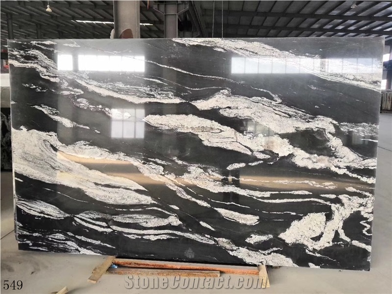 Space Black Cosmic Granite Slab Walling Tile Use