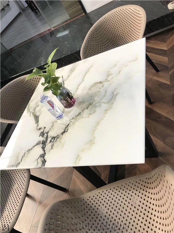 Stone Landscape White Marble Table Top Bar Desk