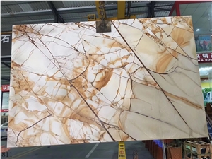 Teak Wood Marble Picasso Gold Yellow Stone Slab