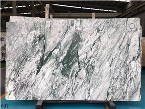 Violet Green White Marble Slab Wall Installation
