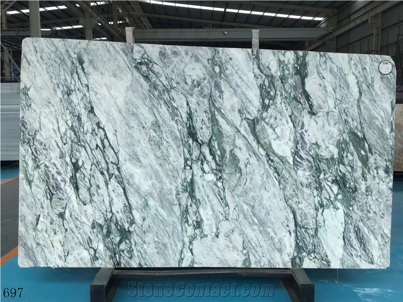 Violet Green White Marble Slab Wall Installation