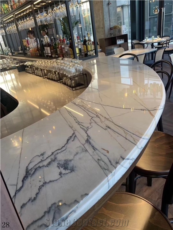 White Marble Kitchen Bar Top Worktop Desk Tops