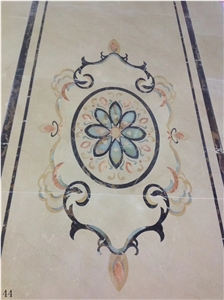 White Mixed Color Marble Waterjet Floor Medallions
