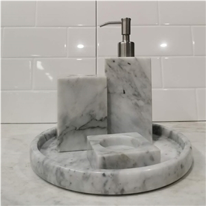 Lower Price White Marble Stone Bathroom Set