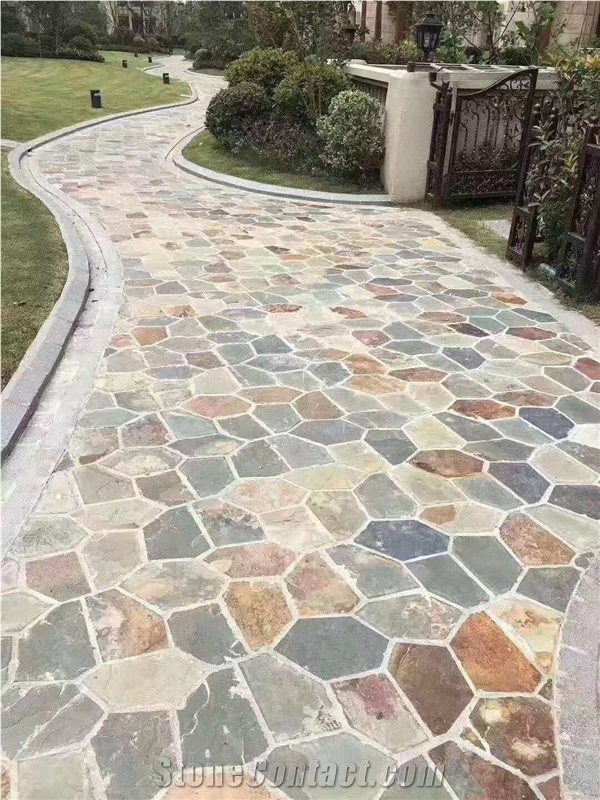 Natural Multicolor Slate Stone Flagstone Flooring