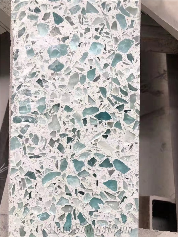 Large Chips Recycled Glass Kitchen Countertops