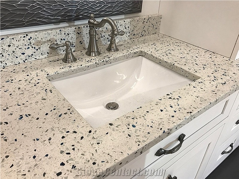 Large Chips White Recycled Glass Bath Tops