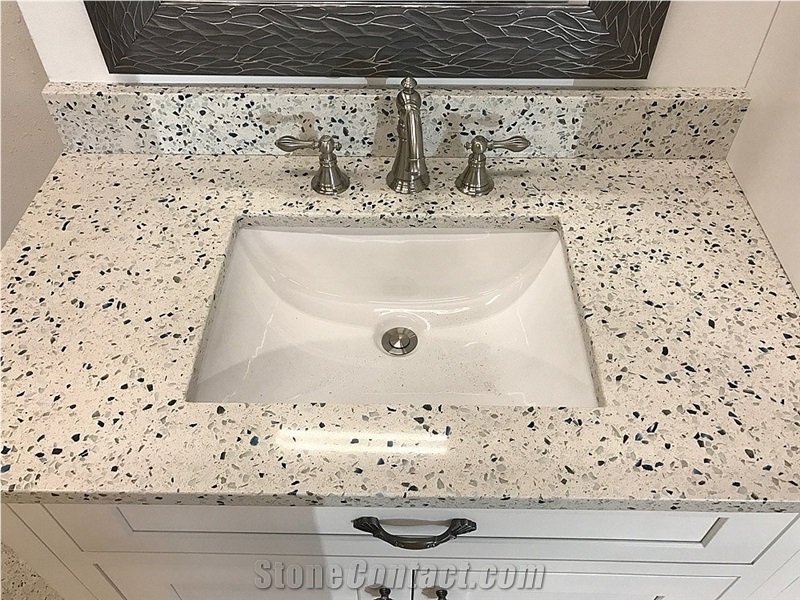 Large Chips White Recycled Glass Bath Tops