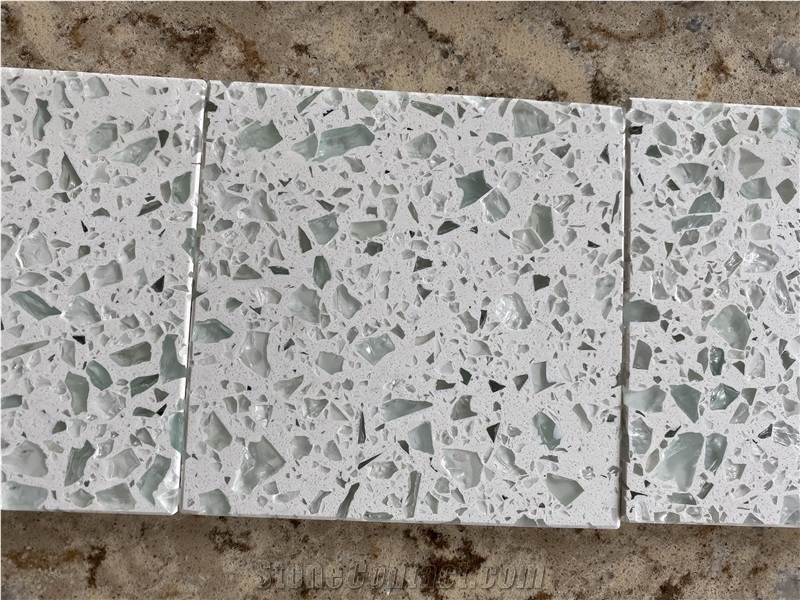 Large Recycled Glass Flecks for Kitchen Countertops