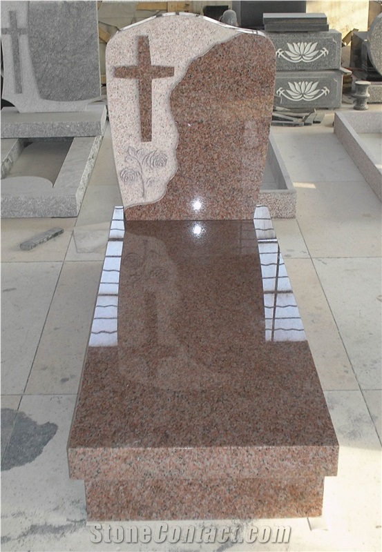 Red Polished Granite Western Style Headstones