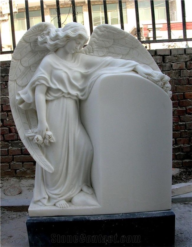 White Natural Marble Western Style Headstones
