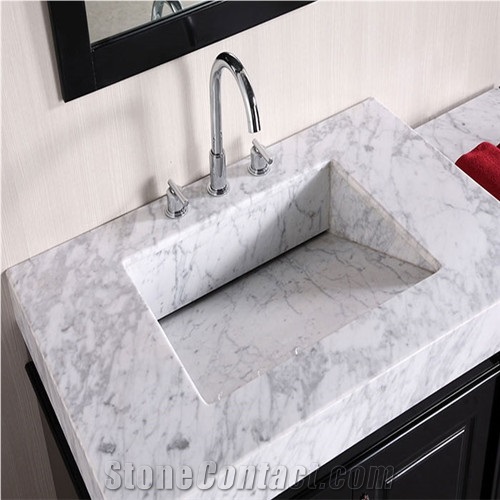 Carrara White Marble Vanity Top with Sink