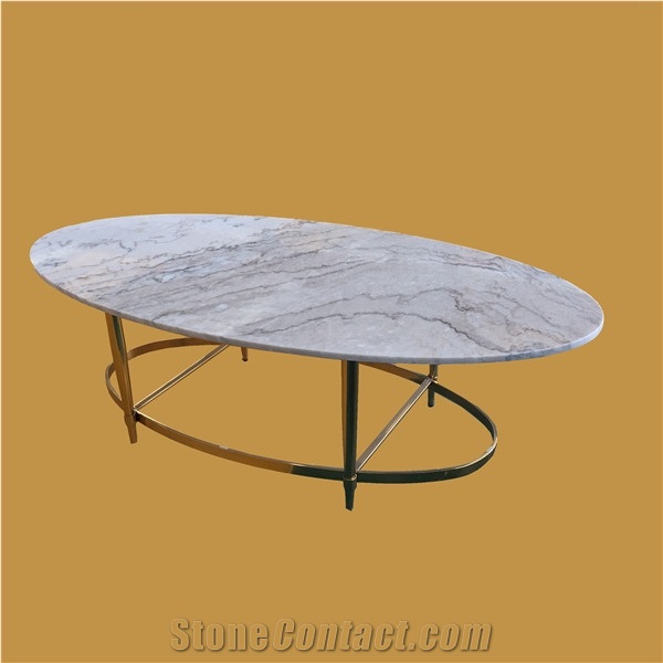 Oval Jazz White Marble Tea Tabletop