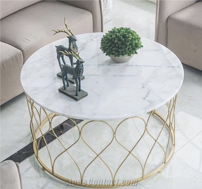 Round Carrara White Marble Tabletop