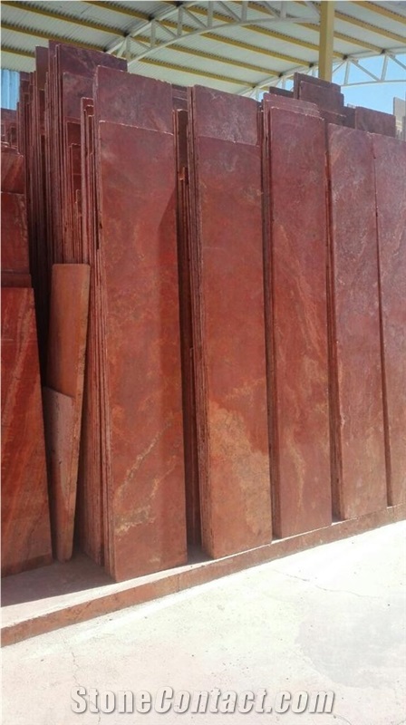Red Iranian Travertine Slab and Tile
