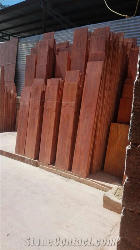 Red Iranian Travertine Slab and Tile