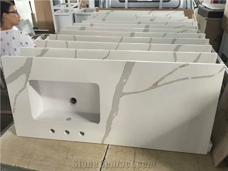 Artificial Jazza White Marble Bathroom Vanity Counter Top