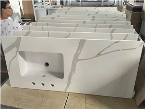 Artificial Jazza White Marble Bathroom Vanity Counter Top
